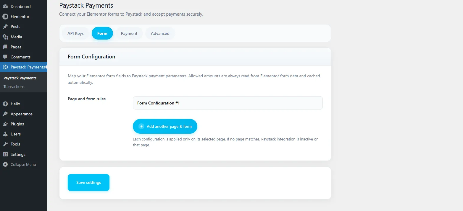 Elementor Form Settings