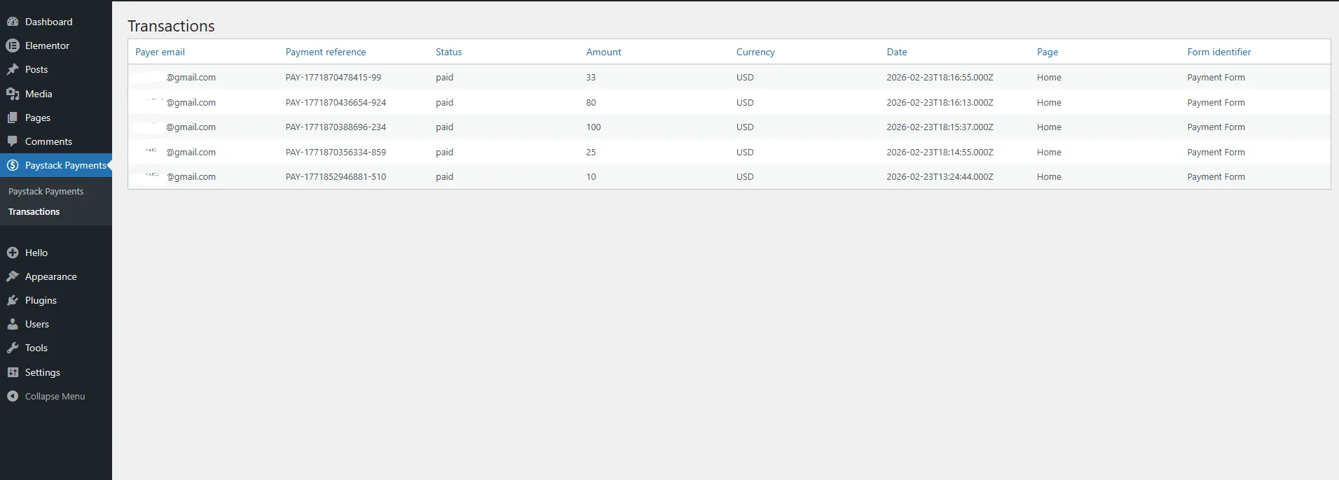 Transactions Table